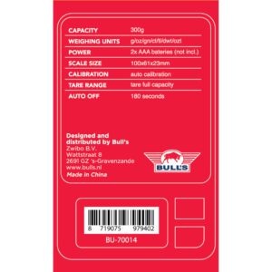 Weight Bulls Darts Pocket Scale packaging tył